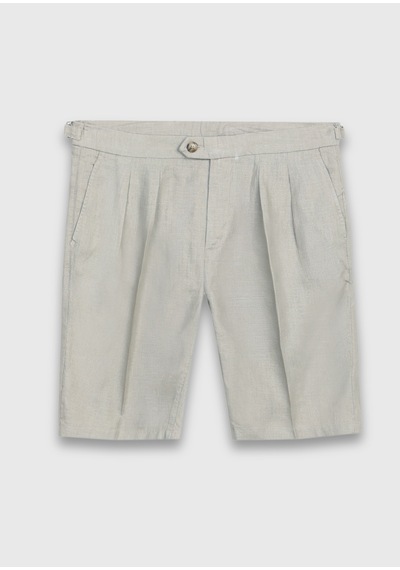 Ramsey Vizon Düz Dokuma Carrot Fit Casual %100 Keten Bermuda