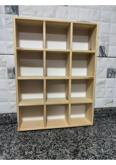 Kupa Rafı Kahve Köşesi Doğal Ahşap 16 Bölmeli 11x11 Cm Kupa Rafı Diğer