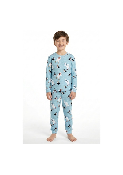 Zuzunga Unisex İnterlok Bebe Mavisi Yılbaşı Temalı Pijama Takımı Mavi