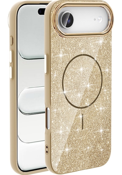 Apple Uyumlu iPhone 17 Air Kılıf M-safe Şarj Özellikli Parlayan Simli Zore Okso Kapak Gold