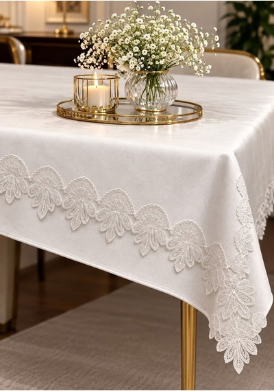 Home Fransız Dantelli Linen Kumaştan Lüks Masa Örtüsü