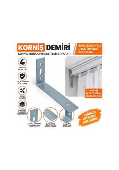 Metal Korniş Demiri 110x55 Gri - 922928743 Gri