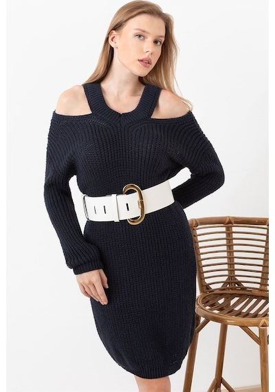 Aqe Fashion Kadın Lacivert Omuz Detaylı Elbise Lacivert