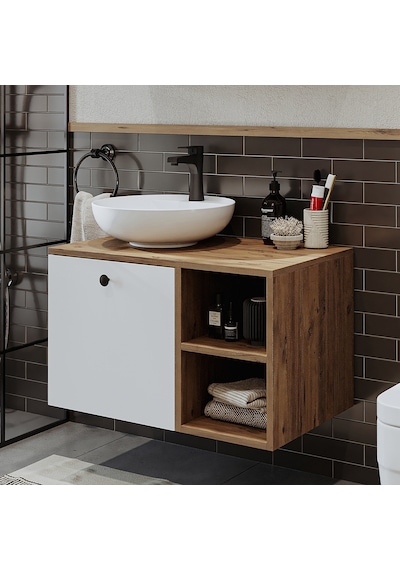 Ayaksız Lavabolu Mdf 75 Cm Çekmeceli Banyo Dolabı Atlantik Çam - Beyaz Ayaksız Lavabolu Mdf 75 Cm Çekmeceli Banyo Dolabı Atlantik Çam - Beyaz