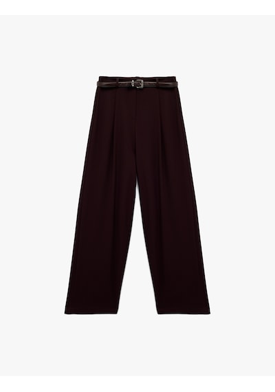 Koton Kemer Detaylı Viskon Karışımlı Geniş Paça Pantolon Bordo 6wak40084pw Bordo