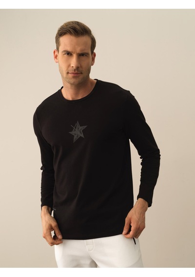 Xint Siyah Modal Dokulu Slim Fit Uzun Kollu Tişört 502046