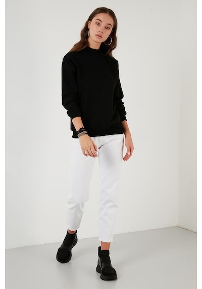 Lela Pamuklu Dik Yaka Basic Örme Bayan Sweat 5863323 Siyah