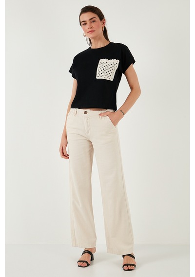 Lela Pamuklu Tek Cepli Regular Fit Bisiklet Yaka Bayan T Shirt 5865818 Siyah