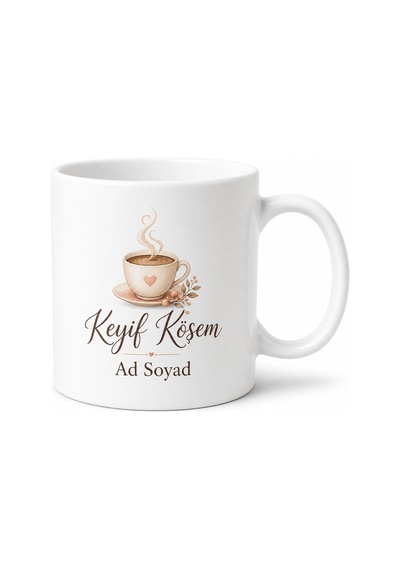 Keyif Köşem Yazılı Baskılı Kupa Bardak Hediye Porselen Kahve Çay Kupası Beyaz / Çok Renkli
