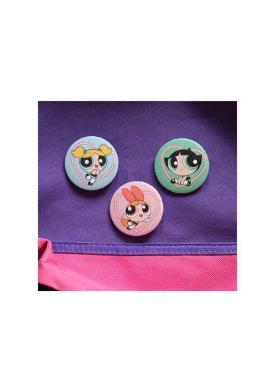 Akumastik Powerpuff Girls Bubbless - Buttercup - Blossom 3lü Çanta Süsü Rozet-iğneli Buton Rozet Seti Çeşitli Çeşitli
