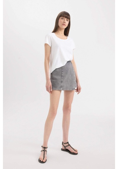Defacto Yüksek Bel Mini Jean Şort Etek C0695AX24SMNM55 Gri