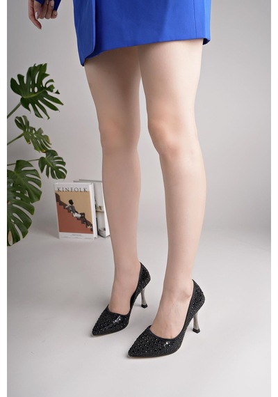 Nesilshoes Nesil Shoes Özma 500 Siyah Taşlı Topuklu Kadın Stiletto