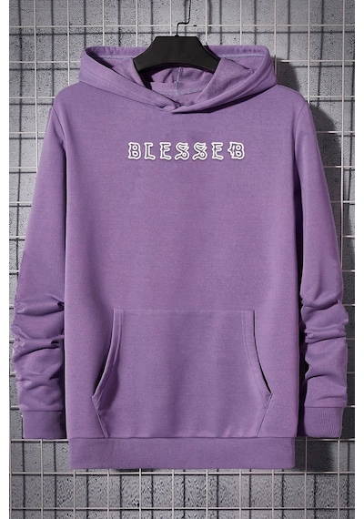 Uyguntarz Unisex Blesseb Baskılı Sweatshirt Lila