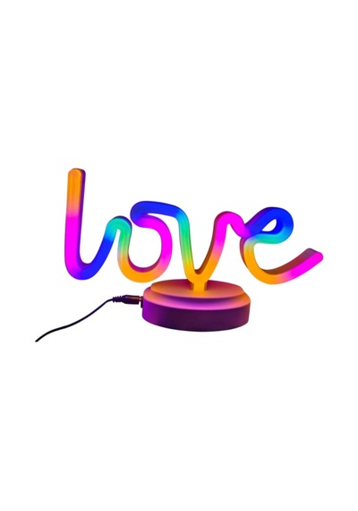 Pil Neon Işıklı Love Yazılı Masa Gece Lambası Ve Usb .