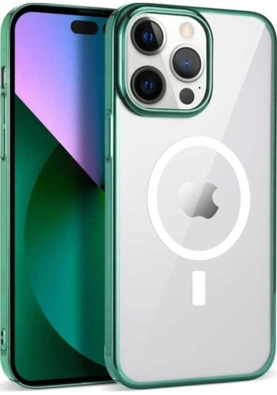 Apple Uyumlu iPhone 13 Pro Max Kılıf Zore Wireless Şarj Özellikli Pixel M-safe Kapak Koyu Yeşil