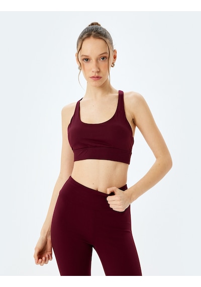 Koton Slim Kapsız Arkası Çapraz Askılı Sporcu Sütyeni Bordo 5wak30046nk Bordo