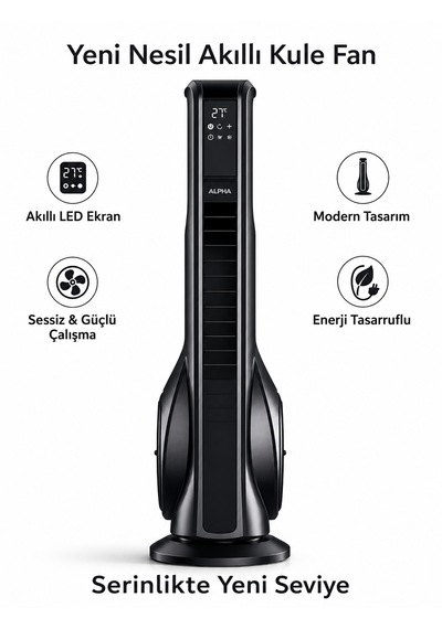 Turbo Kule Tipi Fan 33 İnç 70w Uzaktan Kumandalı Sessiz Dokunmatik Vantilatör Aromaterapi