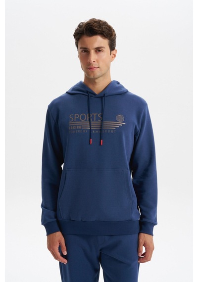 AR-MA Arma Erkek Slim Fit Örme Interlok Kapüşonlu Kanguru Cepli Sweatshirt Yazı Baskılı %80 Pamuk %14 Polyester %6 Elastane K30254685102 İndigo-i1
