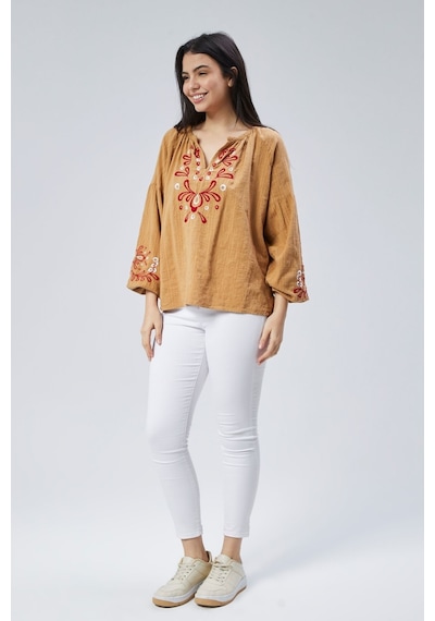 İşlemeli Bluz Şık Ve Rahat CAMEL