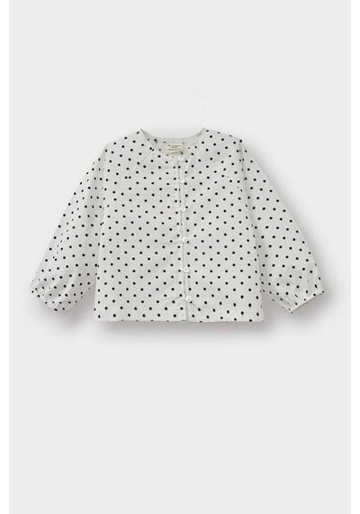 Defacto Kız Bebek Puantiyeli Reglan Kol Poplin Uzun Kollu Gömlek G3654a525auer98 Ekru