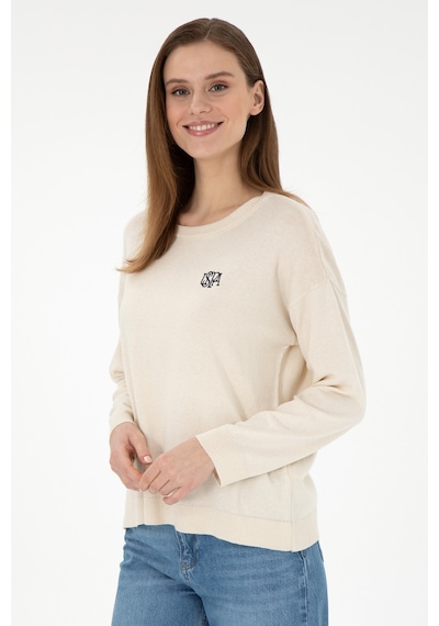 U.S. Polo Assn. Kadın Krem Melanj Bisiklet Yaka Kazak 50297132-VR159