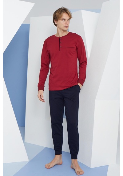 Kly Erkek Uzun Kol Midi Yaka Bordo Pijama Takımı C9t2n4o4 001