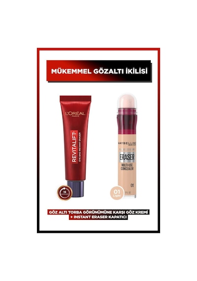 Revitalift Lazer Eyebag Göz Altı Torbalarına Karşı Göz Kremi + Instant Eraser 01 Light pktlazereyebagset2-10865