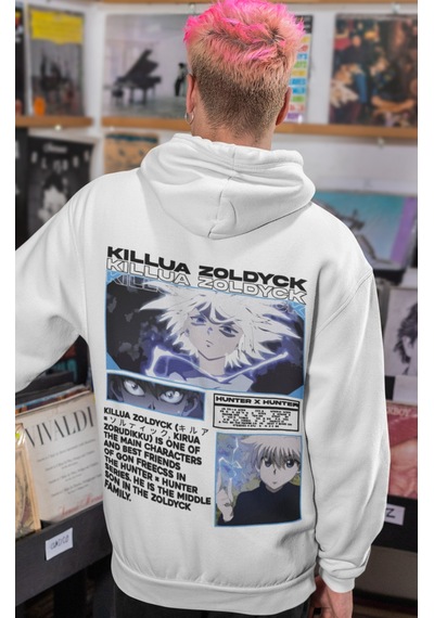 Sevbano Hunter X Hunter Killua Zoldyck Anime Sırt Baskılı Unisex Oversize beyaz