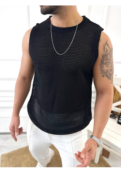 T-shirt Nefes Alabilen Terletmez Pamuklu Fileli Tişört Oversize Tshirt Sıfır Kol Tişört Siyah