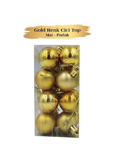 Yılbaşı Top Süs 3 Cm Mat Parlak Gold 16lı