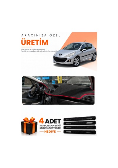 Peugeot 207 2007-2012 Uyumlu Torpido Koruma Örtüsü Oto Kılıfı - Siyah Kırmızı