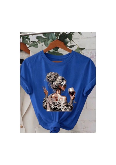 Just Breathe Serisi Baskılı Kompackt T-shirt Mavi
