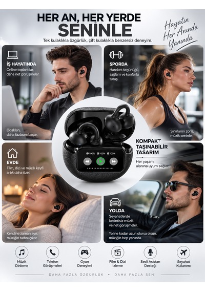 Ipx4 Su Geçirmez Ows Açık Kulak Kablosuz Kulaklık Bluetooth 6.0 Akıllı Led 300 Saat Bekleme Süresi