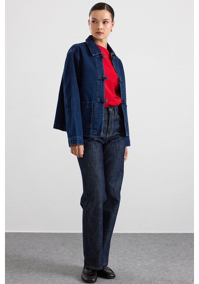 Olcay Birit Kapamalı Denim Ceket Koyu Mavi 8297