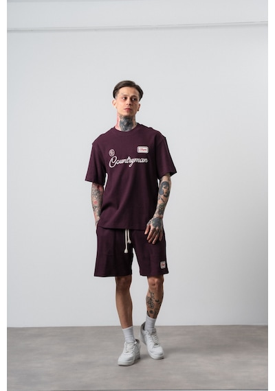 Erkek Countryman Nakışlı Regular Fit T-shirt Şort Takım Bordo
