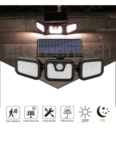 Greentech Güneş Enerjili Hareket Sensörlü 3 Taraflı Led Aydınlatma / GT-SL07
