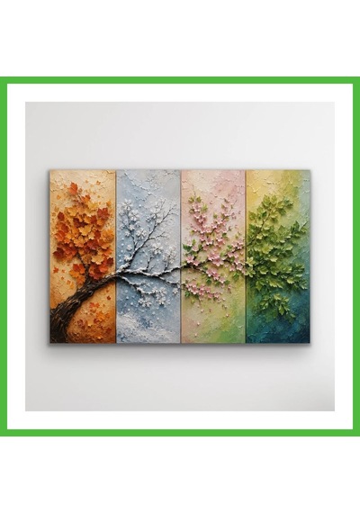 Vaveni 4 Mevsim Ağaç Kanvas Tablo 20x30 Cm Arz Çok Renkli