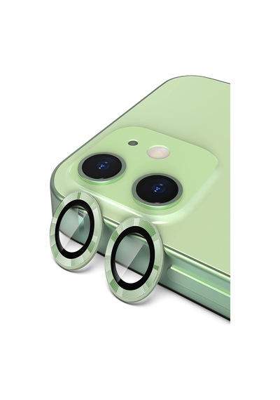 Apple Uyumlu iPhone 12 Mini Alüminyum Alaşım Temperli Cam Kamera Lens Koruyucu - Yeşil
