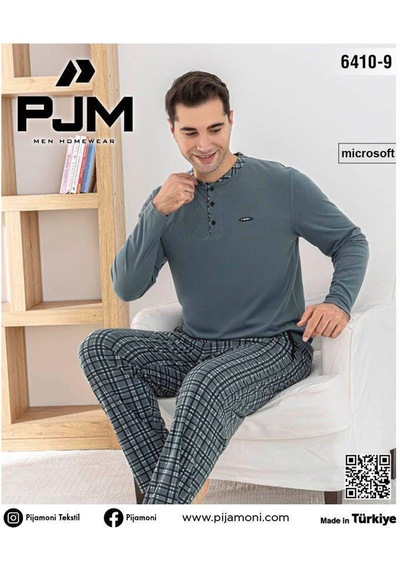 Pijamoni Erkek Düğme Yaka Kışlık Mikrosoft Likralı Pijama Takımı 6410/9 - 1 Adet Gri
