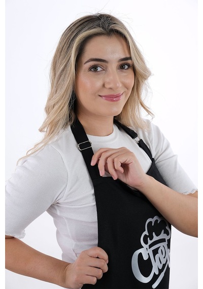 Unisex Master Chef Ayar Askılı Mutfak Önlüğü Siyah