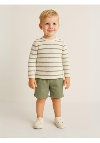 Nanica Kids Erkek Çocuk Çizgili Örme Uzun Kol T-shirt-15732 YESIL