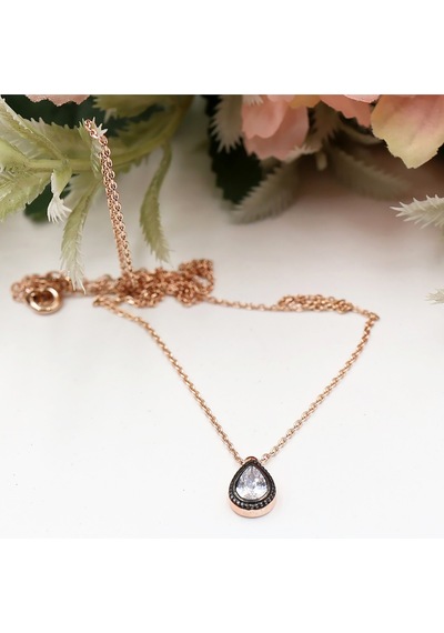 Elmas Montürlü Damla Tek Taşlı Set Rose Gold - Gümüş
