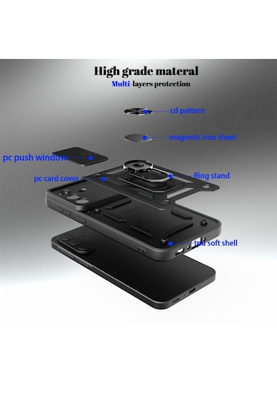 Teleplus Samsung Galaxy Uyumlu  A27 Kılıf Standlı Kamera Korumalı Slide Sürgülü Cover Kapak Siyah