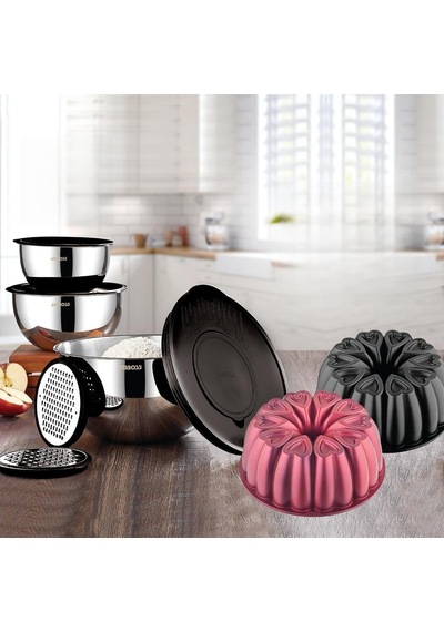 Bake With Love 10 Parça Karıştırma Kabı &amp Döküm Kek Kalıbı - Siyah Diğer