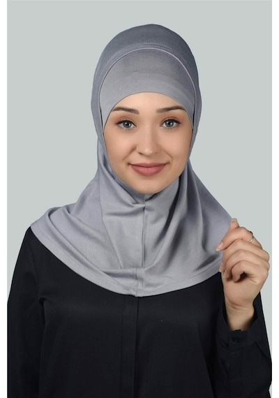 Altobeh İkili Set Pratik Eşarp Hazır Türban ve Hijab Tesettür Bonesi - Gri