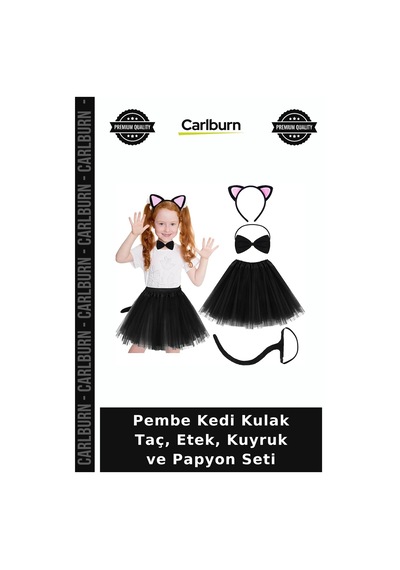 Özel Üretim Kostüm Parti Çocuk Eğlenceli Aksesuar Pembe Kedi Kulak Taç, Etek, Kuyruk Ve Papyon Seti