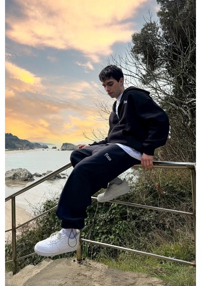 Flaw Nakışlı Zip Hoodie Siyah Siyah