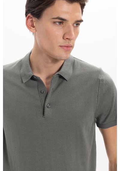 Tudors Erkek Slim Fit Dar Kesim Pamuklu Örme Triko Gri Polo Yaka Tişört-46226