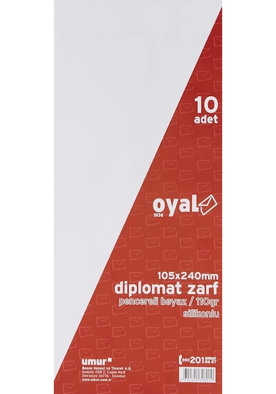 Oyal Diplomat Zarf Pencereli, 110 Gr, Silikonlu, 10'lu, Beyaz