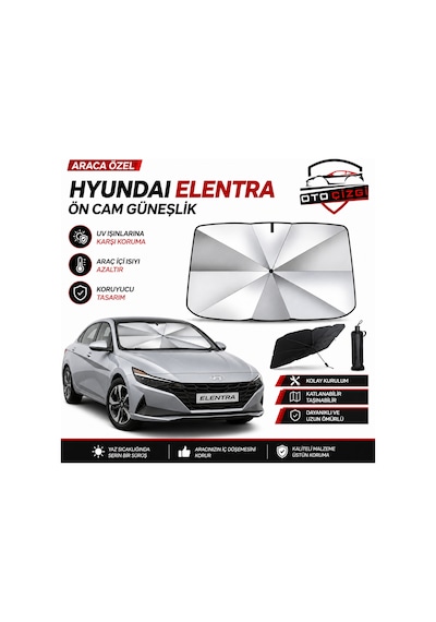 Hyundai Elentra Şemsiye Tip Ön Cam Güneşliği Katlanabilir Uv Korumalı Araç Cam Güneşlik